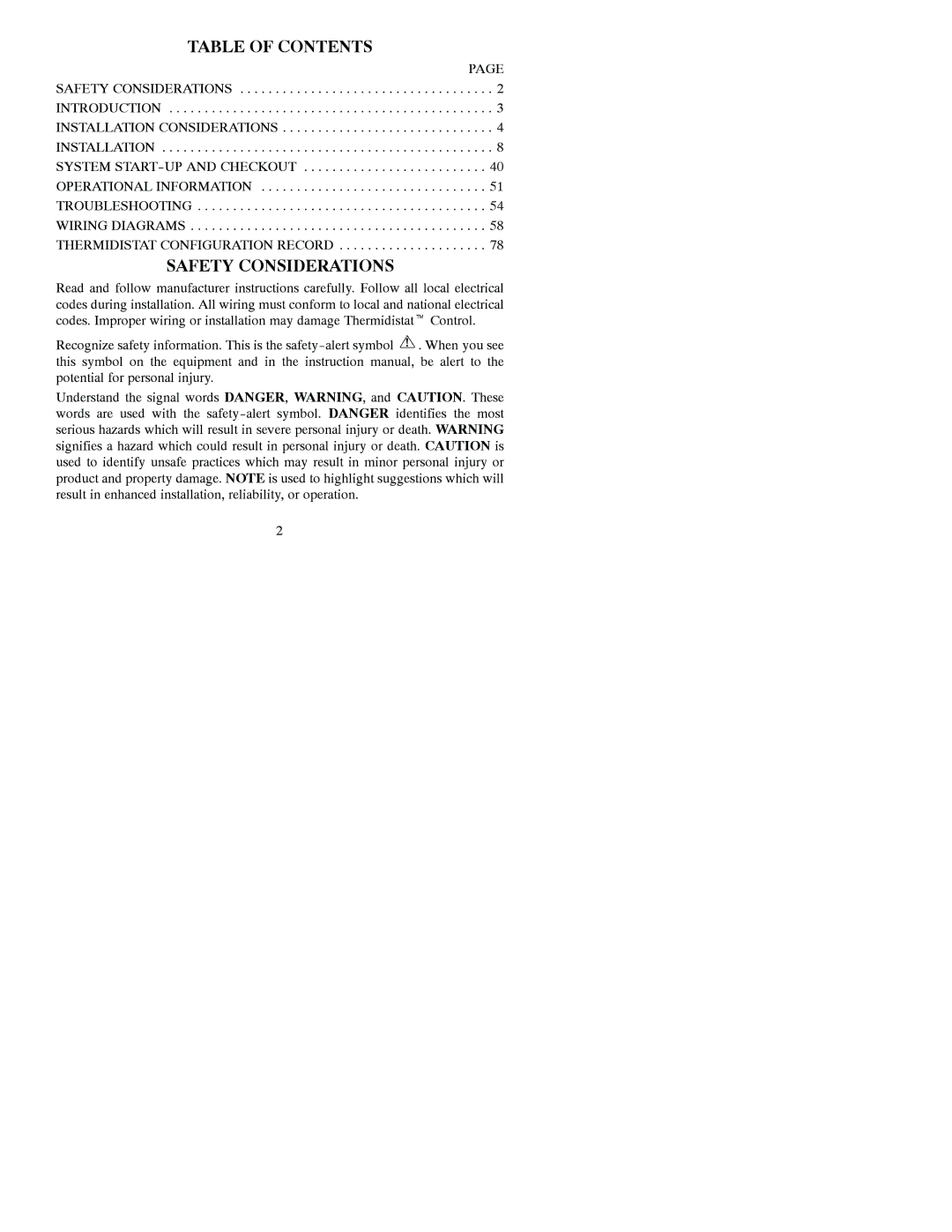 Bryant A07044, A07045 installation instructions Table of Contents, Safety Considerations 