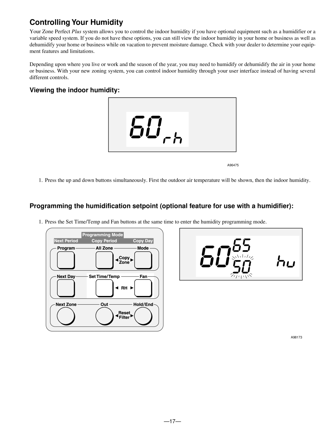 Bryant A96447 manual Controlling Your Humidity, Viewing the indoor humidity 