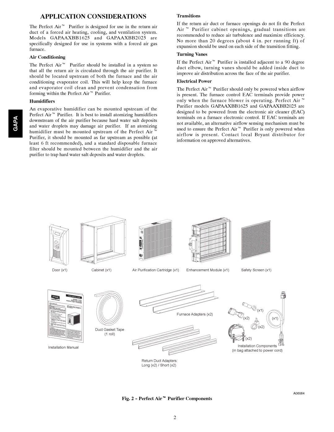 Bryant AIRT PURIFIER operating instructions Application Considerations 