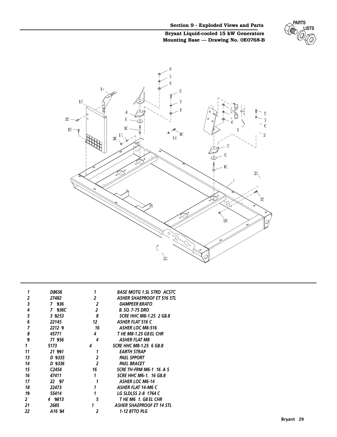 Bryant ASPAS1BBL015 Base Mounting 1.5L Stnrd & Acstc, Washer Shakeproof EXT 5/16 STL, Dampener Vibration, Washer Flat M8 