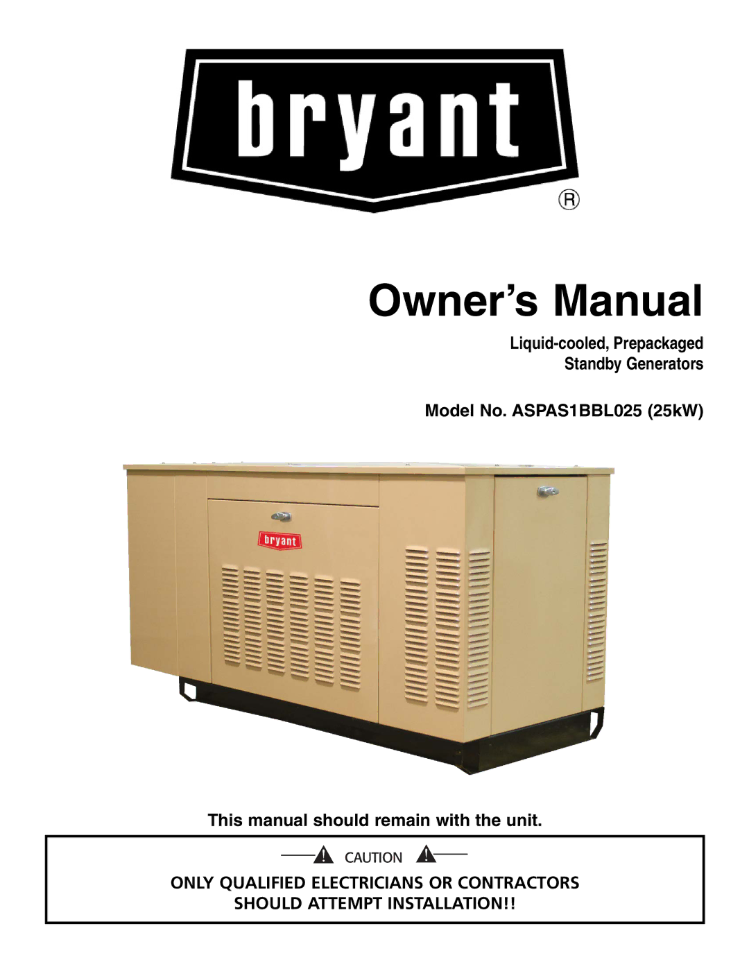 Bryant ASPAS1BBL025 owner manual 