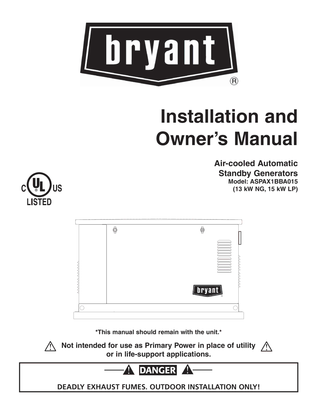 Bryant ASPAX1BBA015 owner manual Installation 