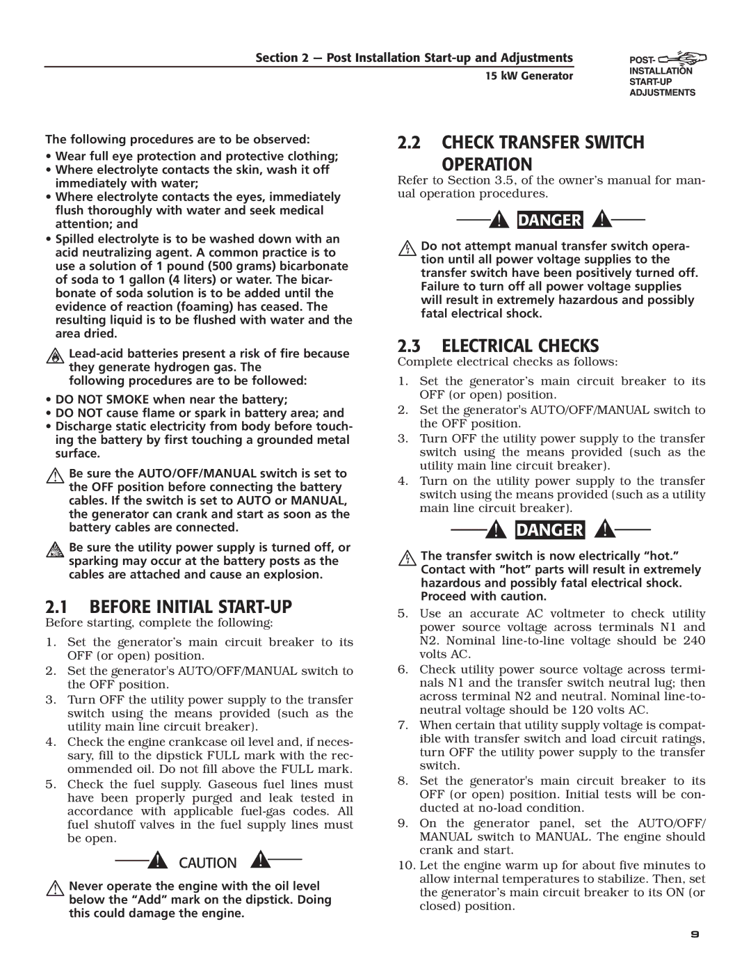 Bryant ASPAX1BBA015 owner manual Before Initial START-UP, Check Transfer Switch Operation, Electrical Checks 