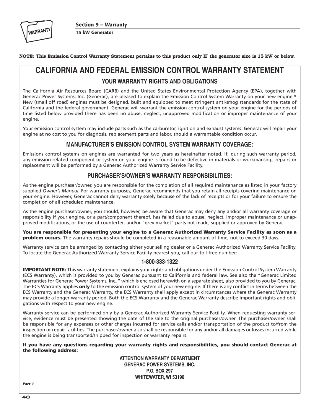 Bryant ASPAX1BBA015 owner manual California and Federal Emission Control Warranty Statement 