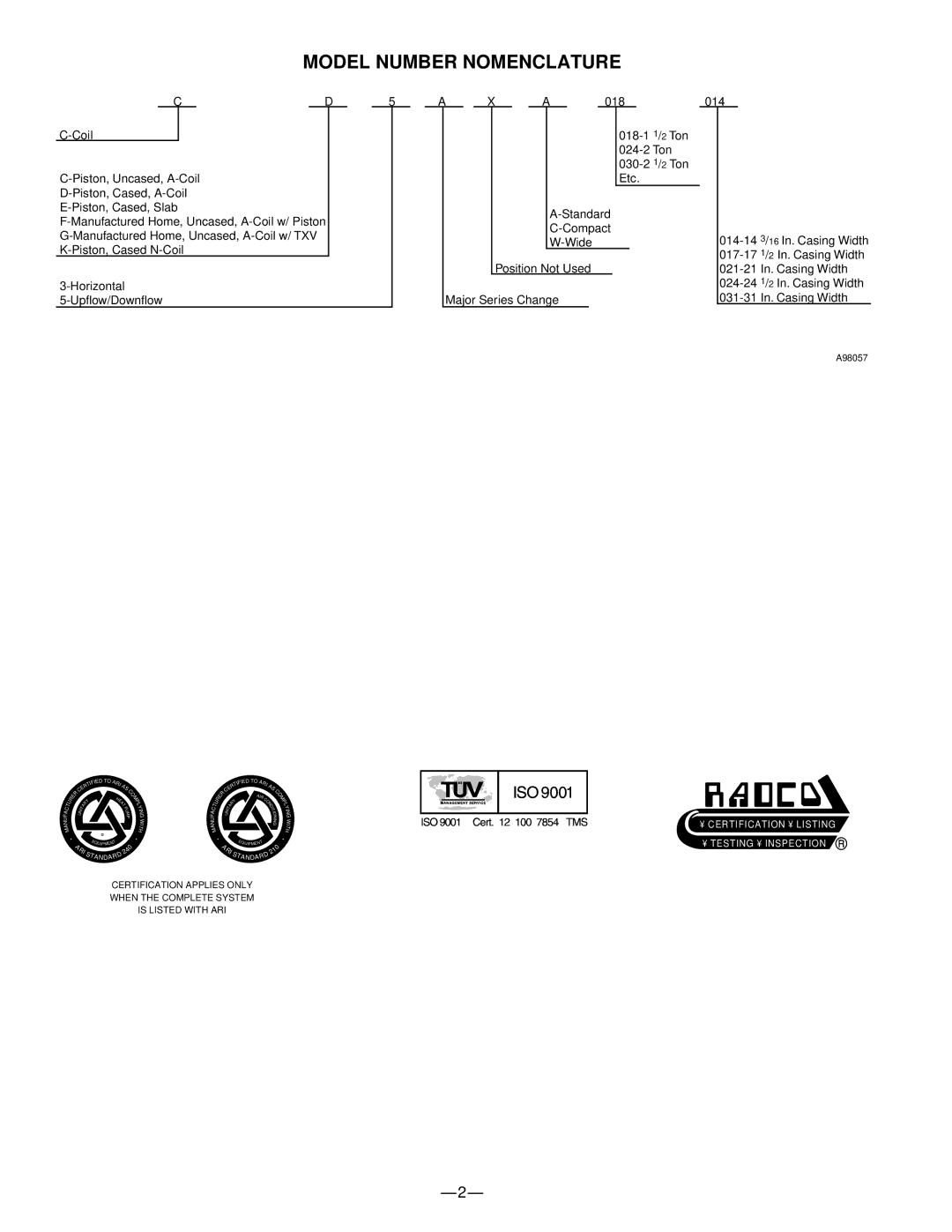 Bryant CD5A, CC5A warranty Model Number Nomenclature 