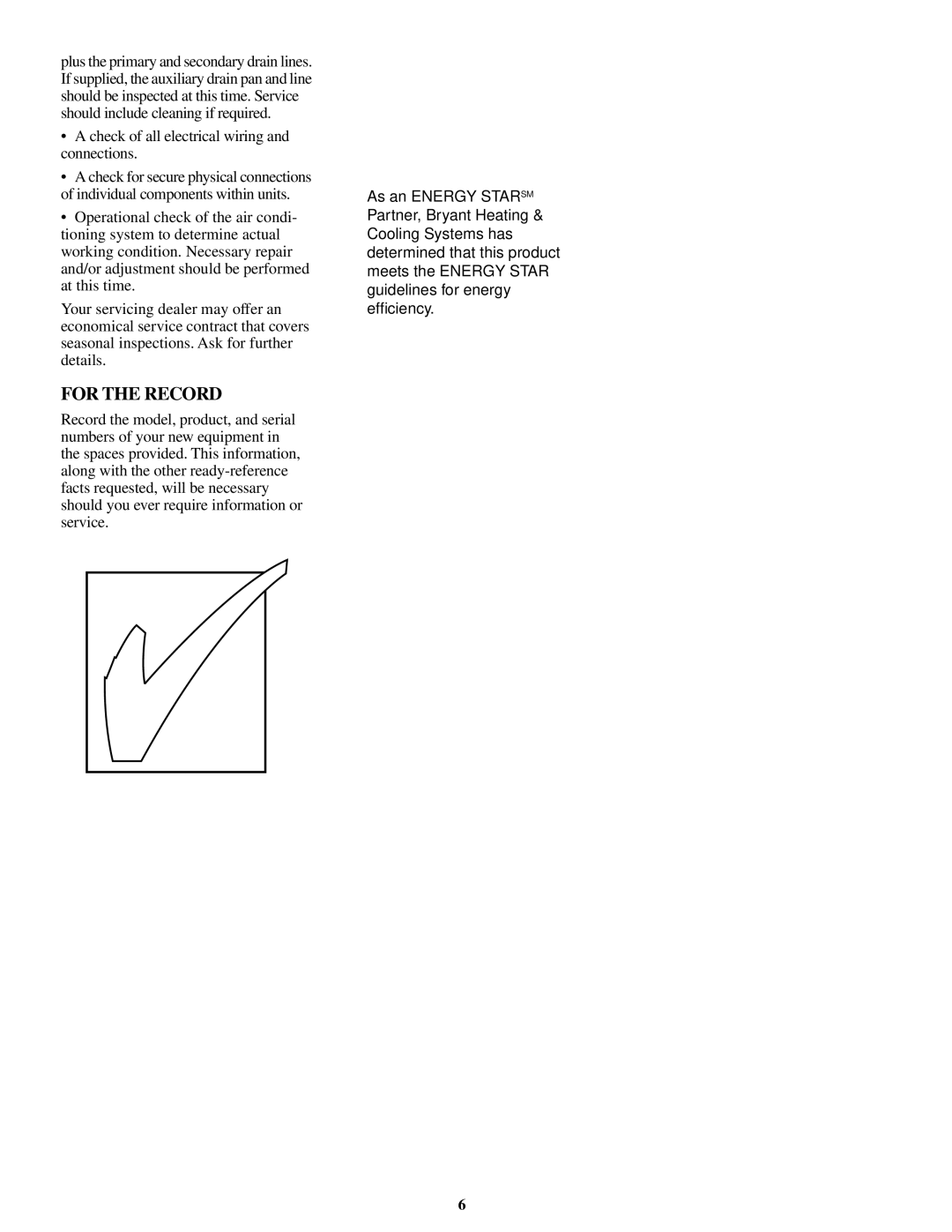 Bryant CENTRAL AIR CONDITIONER with PURON REFRIGERANT manual For the Record 