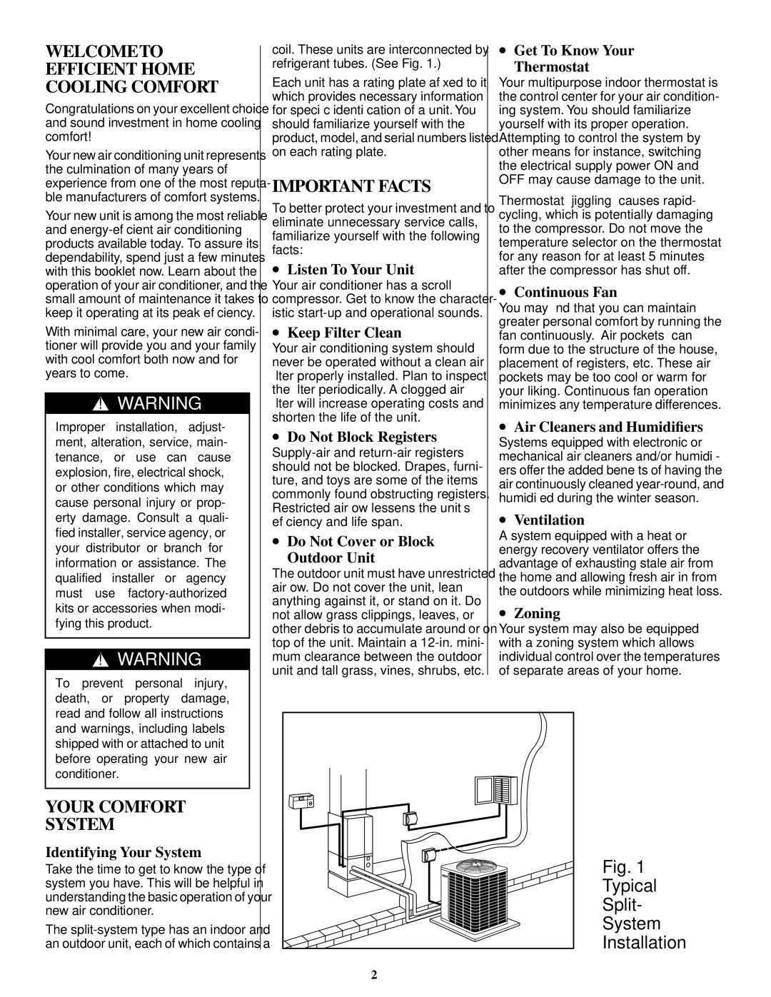 Bryant CENTRAL AIR CONDITIONER manual Welcometo Efficient Home Cooling Comfort 