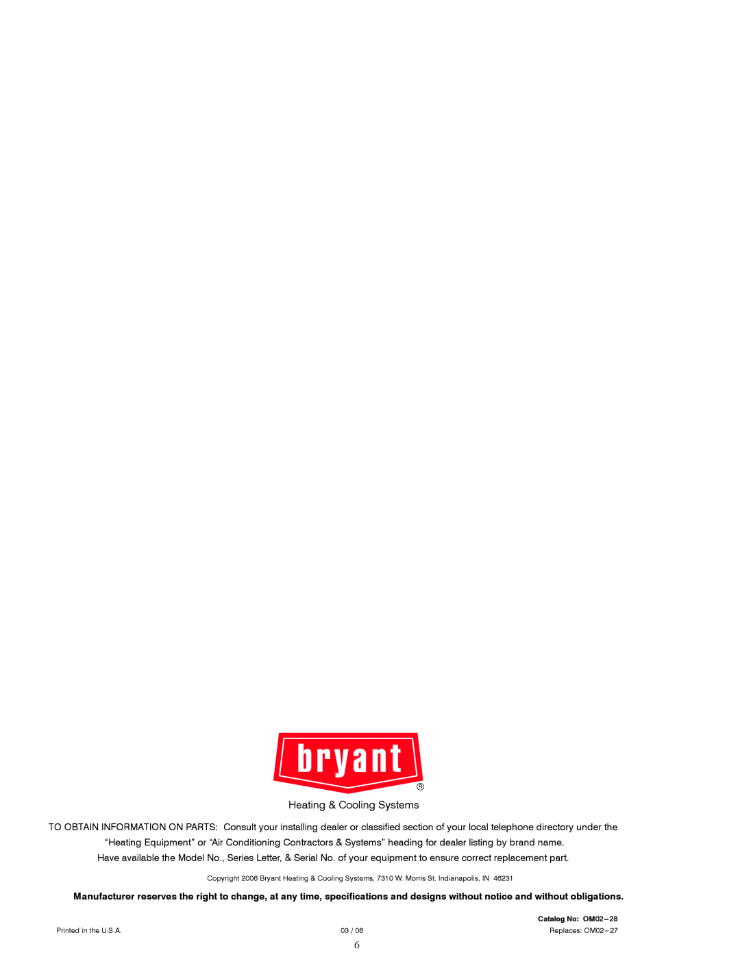 Bryant Central Air Conditioning System manual Heating & Cooling Systems 