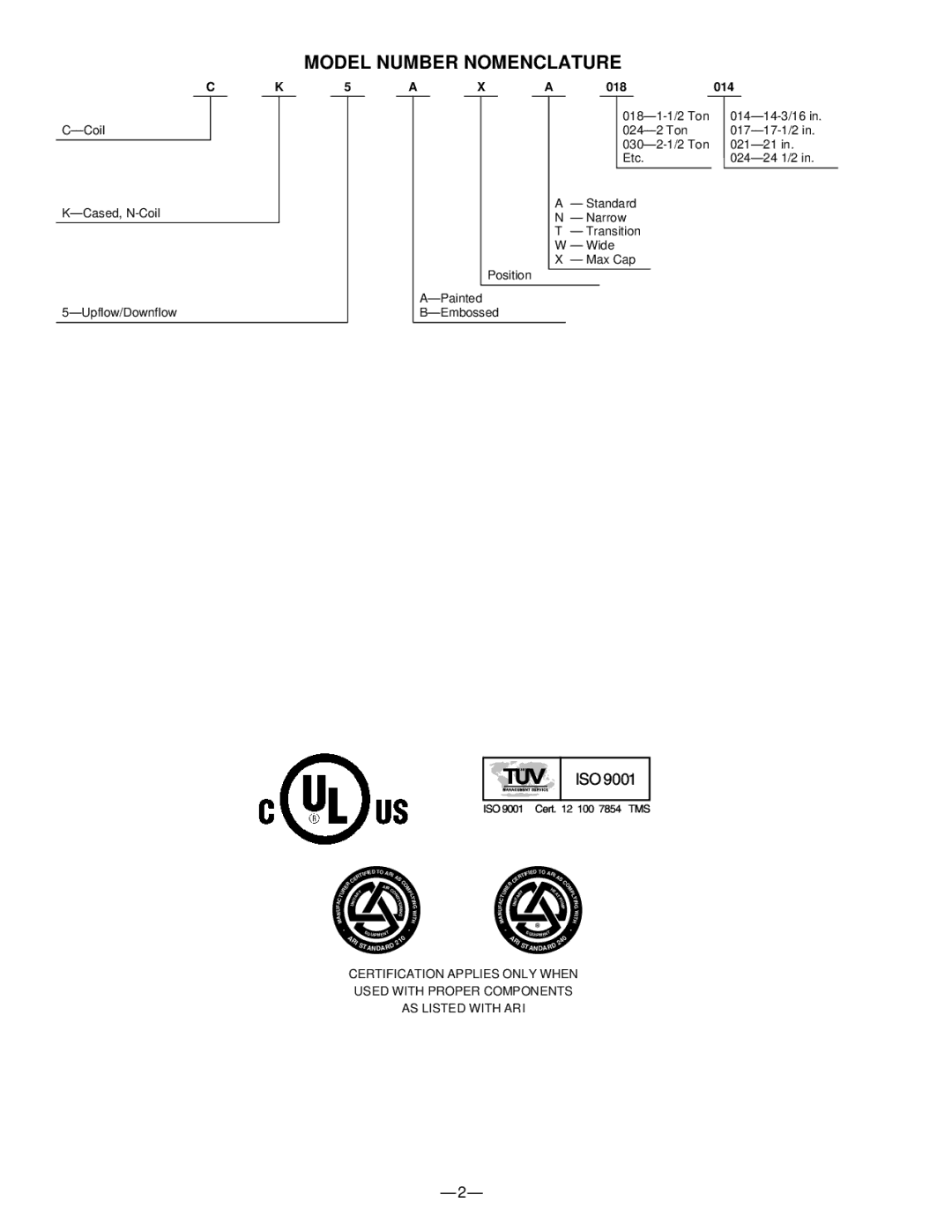 Bryant CK5A, CK5B warranty Model Number Nomenclature 