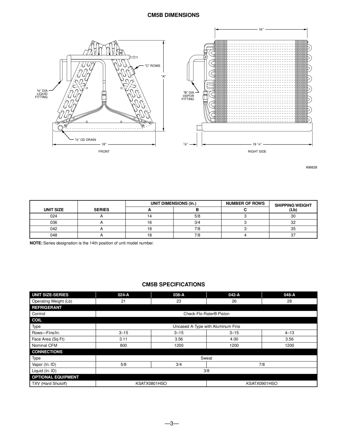 Bryant CM5A manual CM5B Dimensions, CM5B Specifications 