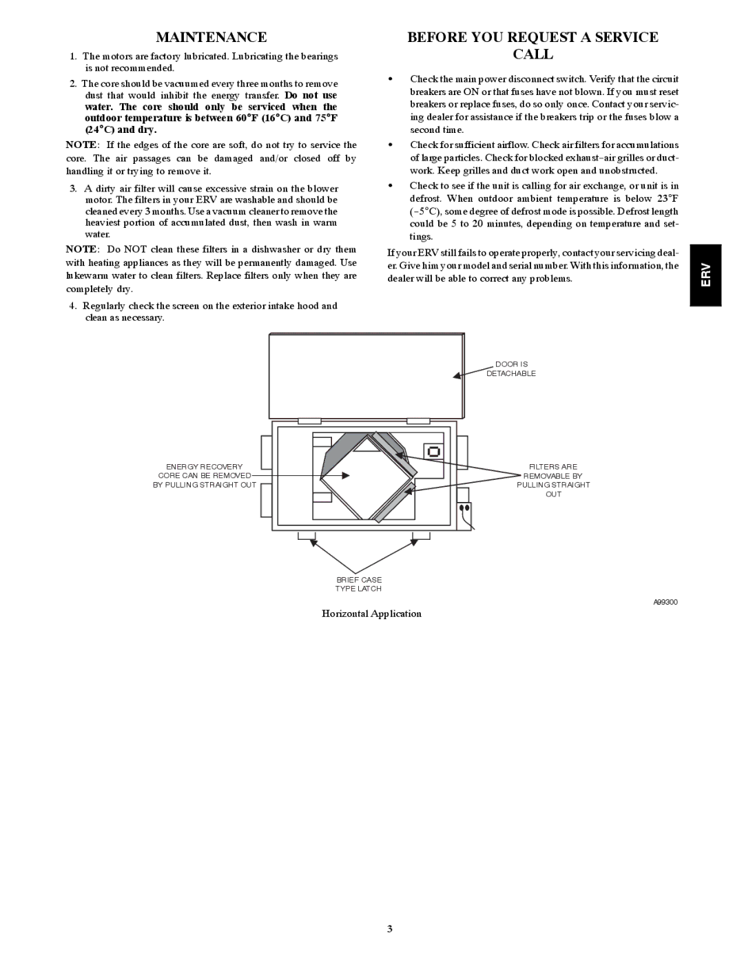 Bryant ERVBBSVA, ERVBBSHA manual Maintenance, Before YOU Request a Service Call 