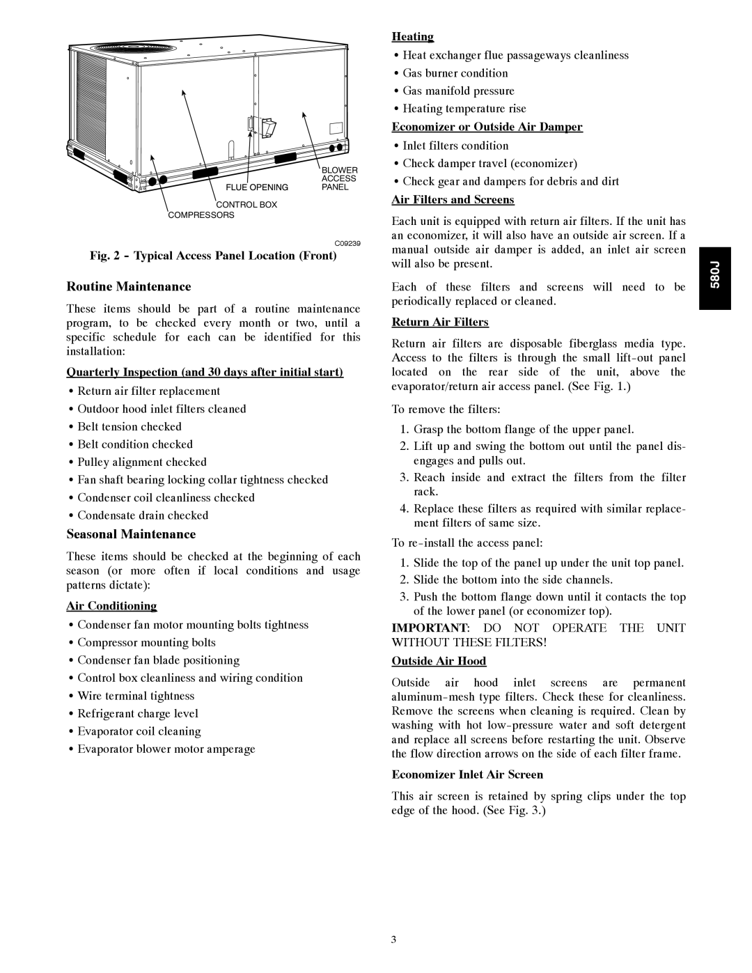 Bryant 580J*08--14D, F appendix Routine Maintenance, Seasonal Maintenance 