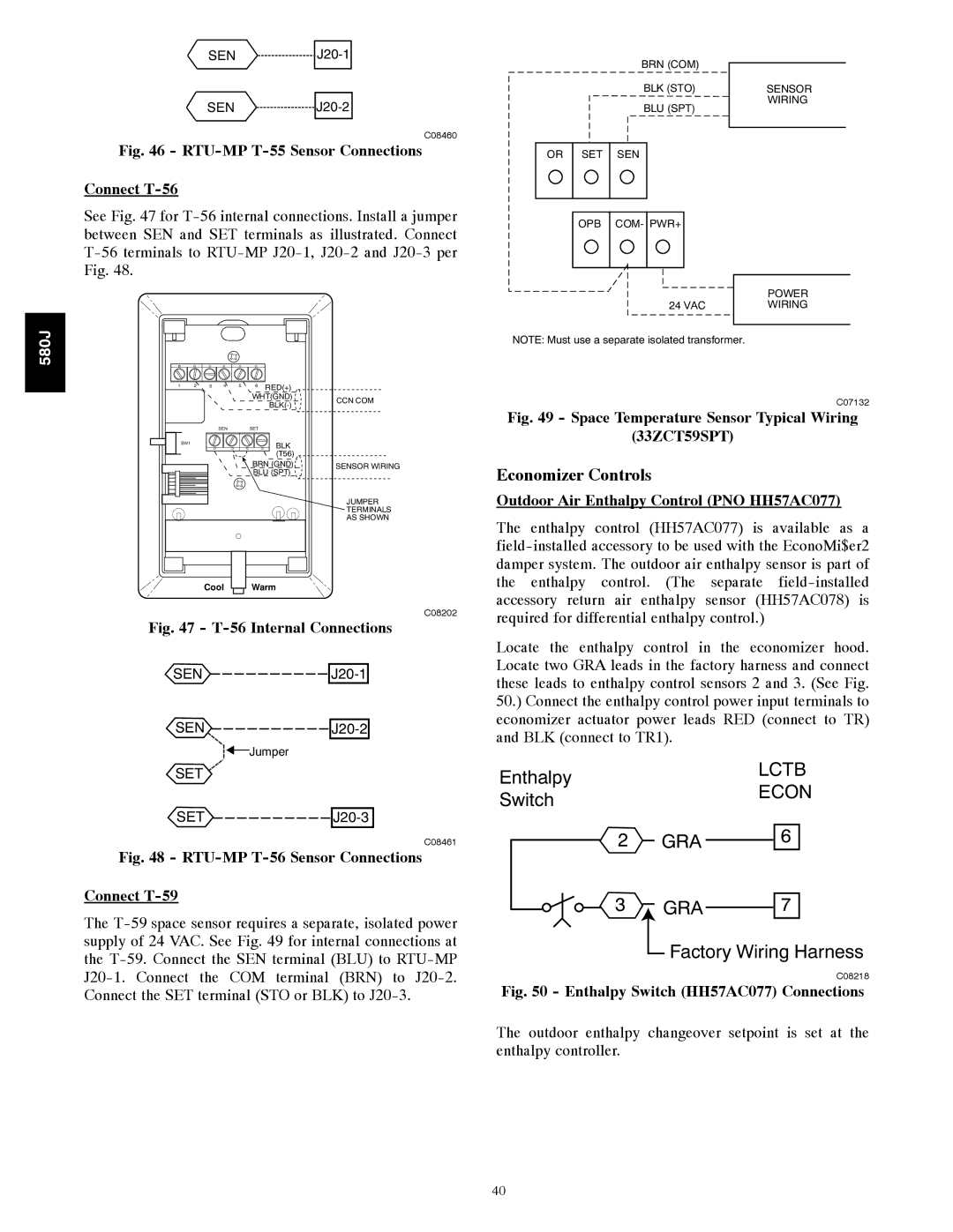 Bryant F, 580J*08--14D appendix Economizer Controls, Outdoor Air Enthalpy Control PNO HH57AC077 