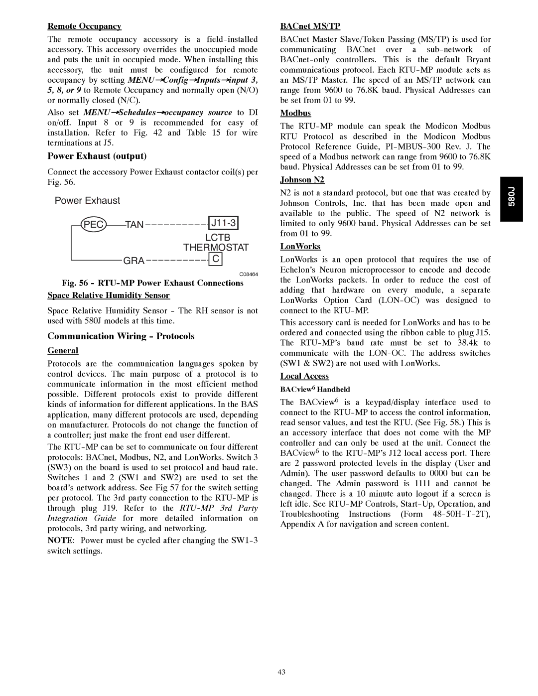 Bryant 580J*08--14D, F appendix Power Exhaust output, Communication Wiring Protocols 