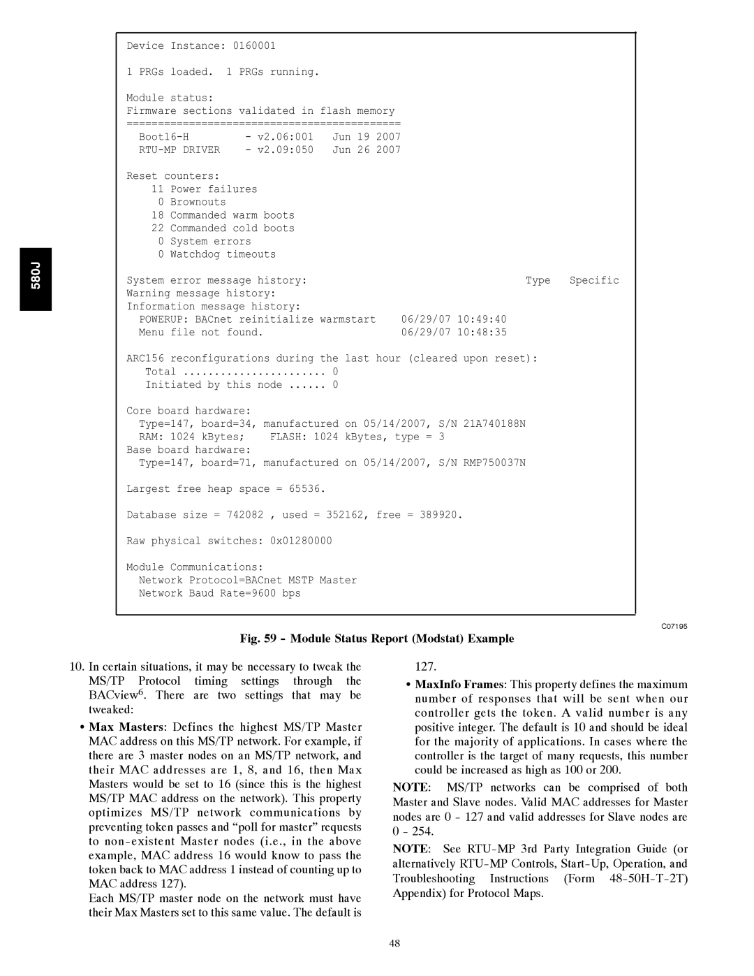 Bryant F, 580J*08--14D appendix Module Status Report Modstat Example 