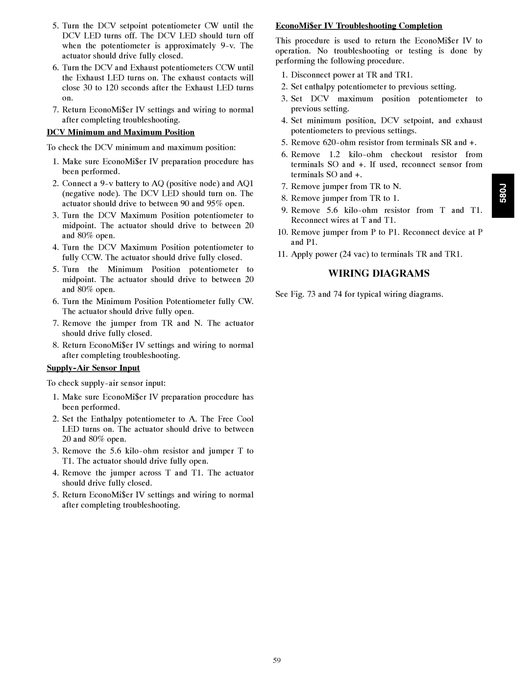 Bryant 580J*08--14D, F appendix Wiring Diagrams, DCV Minimum and Maximum Position, Supply-Air Sensor Input 