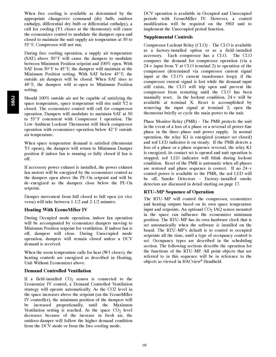 Bryant F Heating With EconoMi$er, Demand Controlled Ventilation, Supplemental Controls, RTU-MP Sequence of Operation 