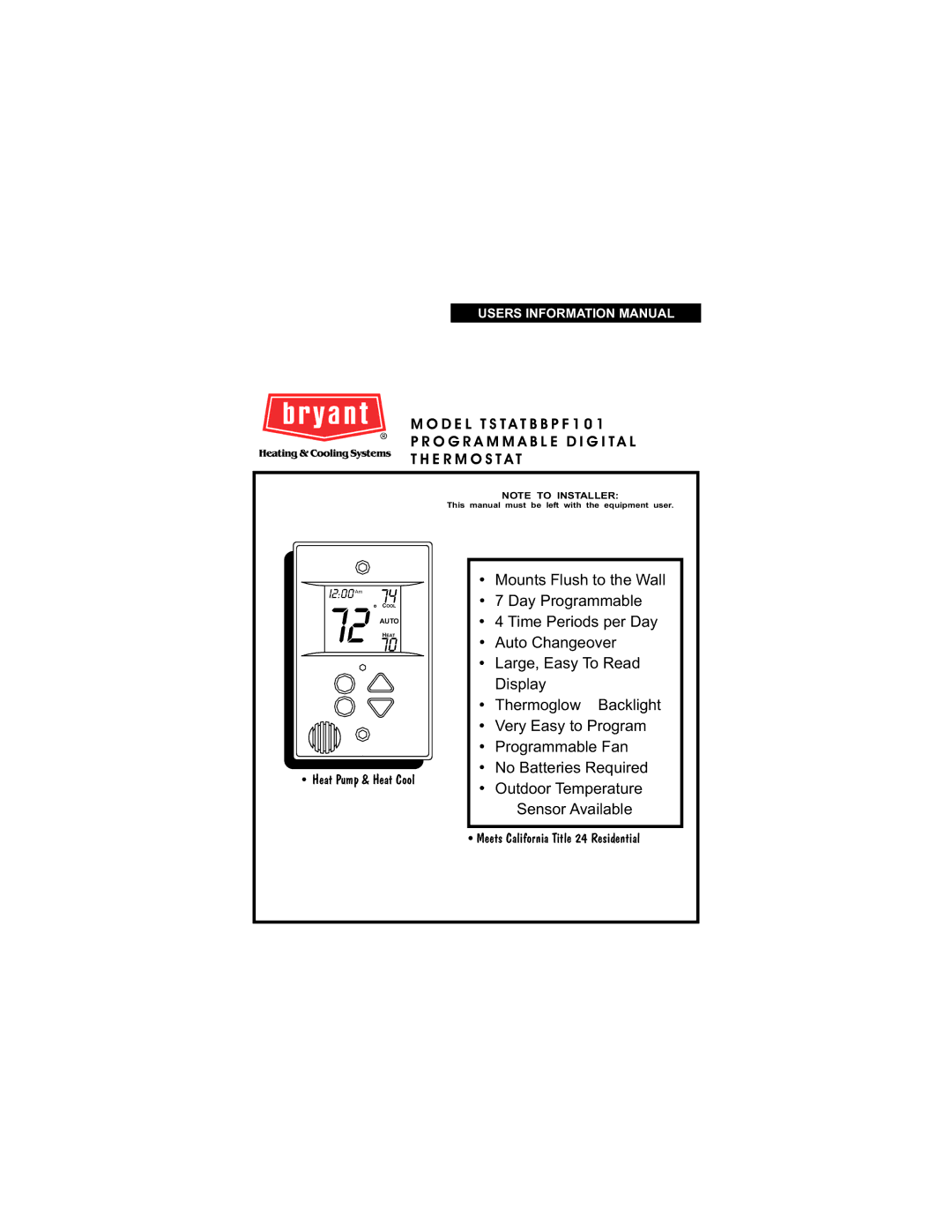 Bryant gas furnaces manual O G R a M M a B L E D I G I T a L E R M O S T a T 