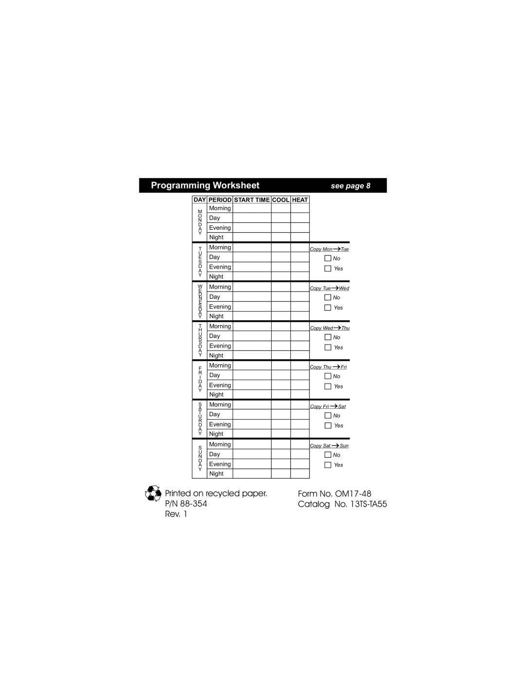 Bryant gas furnaces manual Programming Worksheet, See 