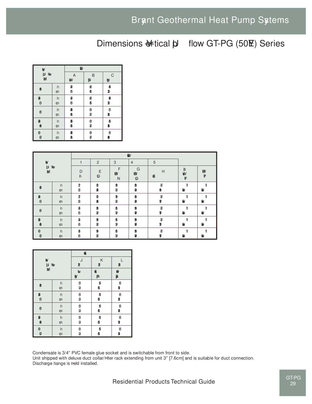 Bryant GT-PG (50YE) manual Dimensions Vertical Upﬂow GT-PG 50YE Series 