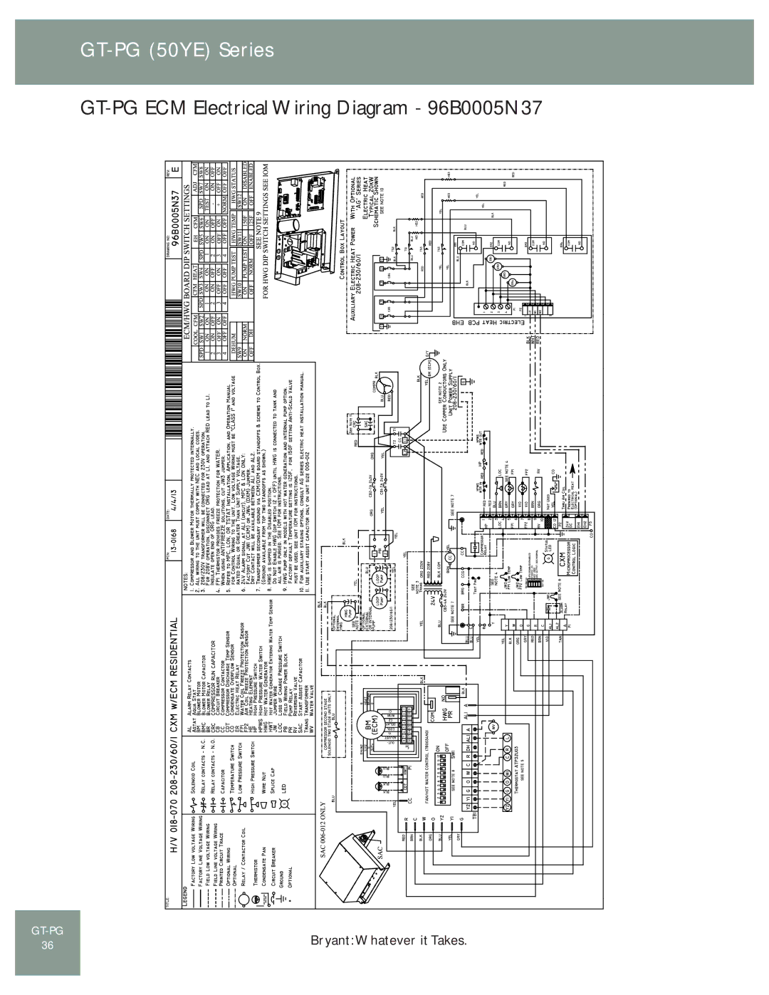 Bryant GT-PG (50YE) manual GT-PG ECM Electrical Wiring Diagram 96B0005N37 