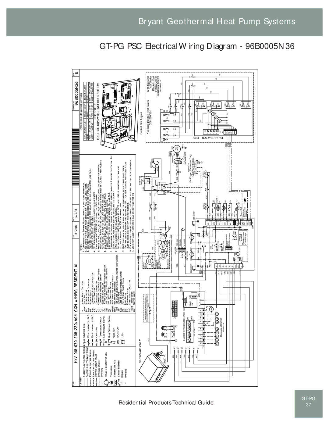 Bryant GT-PG (50YE) manual GT-PG PSC Electrical Wiring Diagram 96B0005N36 