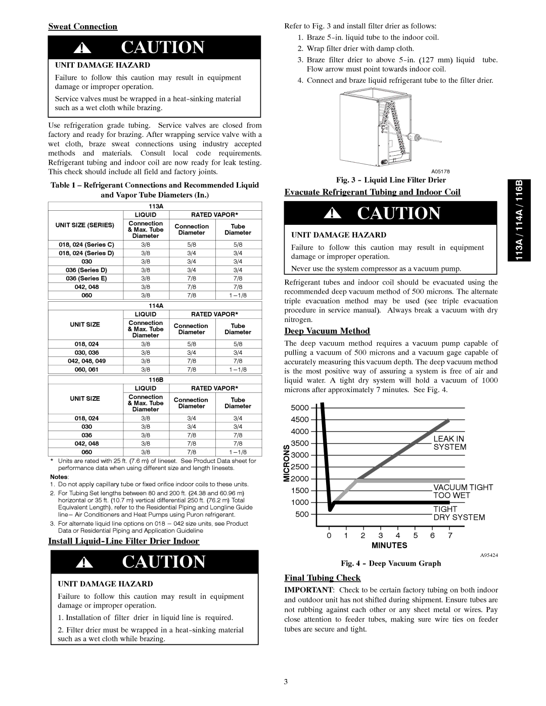 Bryant H3A Sweat Connection, Install Liquid-Line Filter Drier Indoor, Deep Vacuum Method, Final Tubing Check, Rated Vapor 