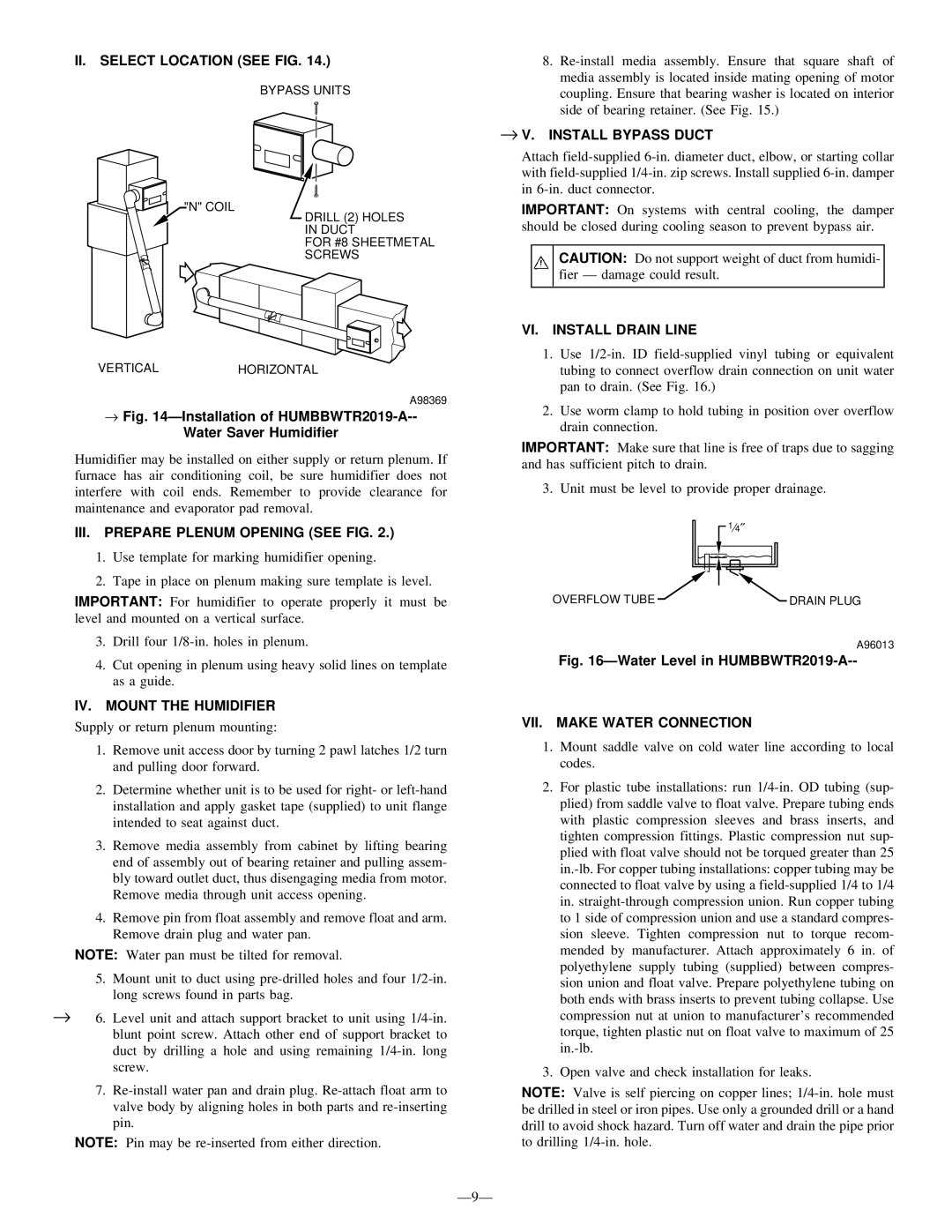 Bryant HUM-56-1 manual → ÐInstallation of HUMBBWTR2019-A-- Water Saver Humidifier, Ð9Ð 