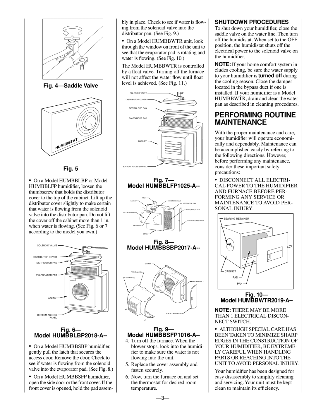 Bryant HUMBBBP2018-A owner manual Performing Routine Maintenance, Shutdown Procedures 