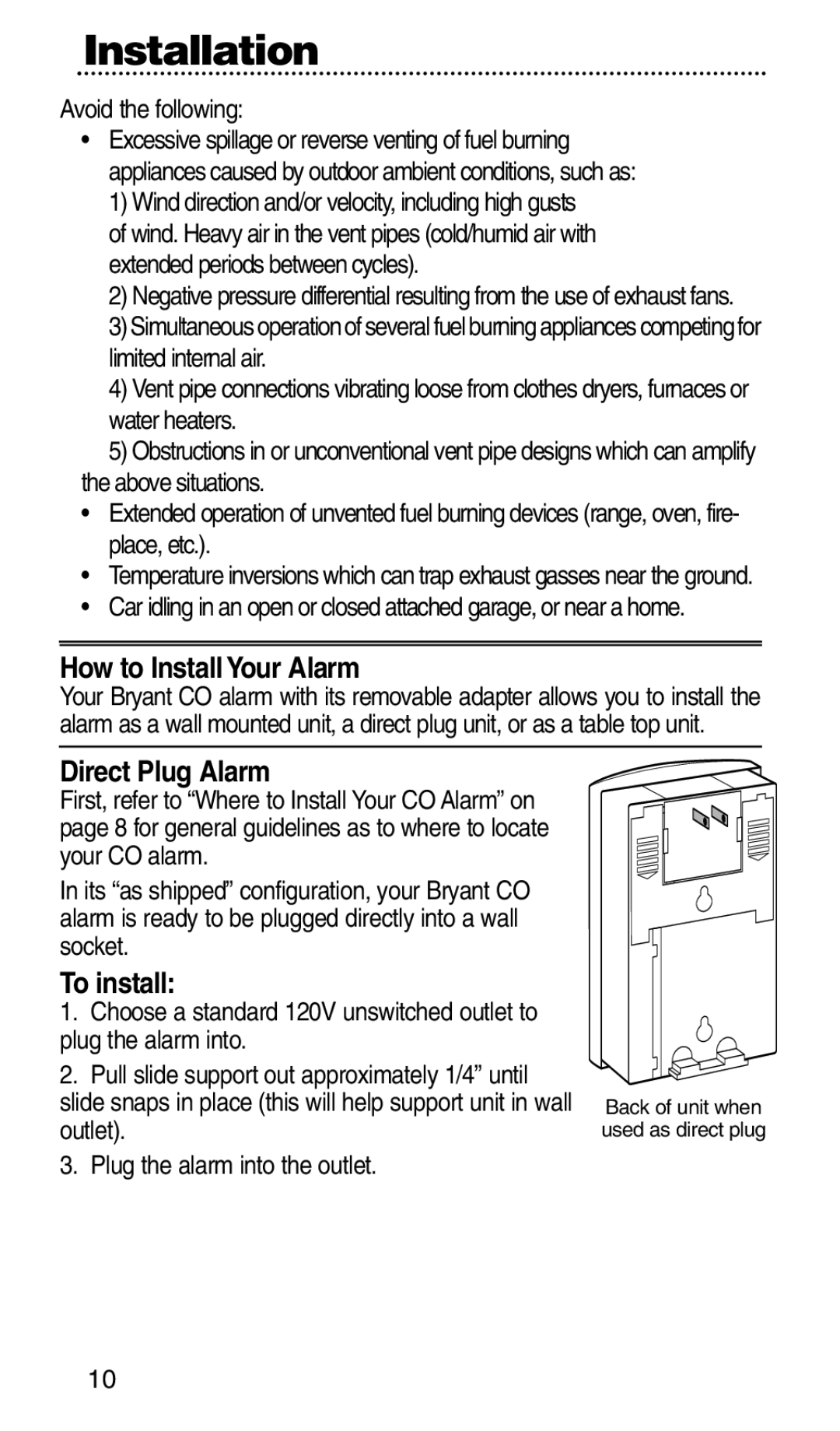 Bryant KNCGPP3RC manual How to Install Your Alarm, Direct Plug Alarm, To install, Avoid the following 