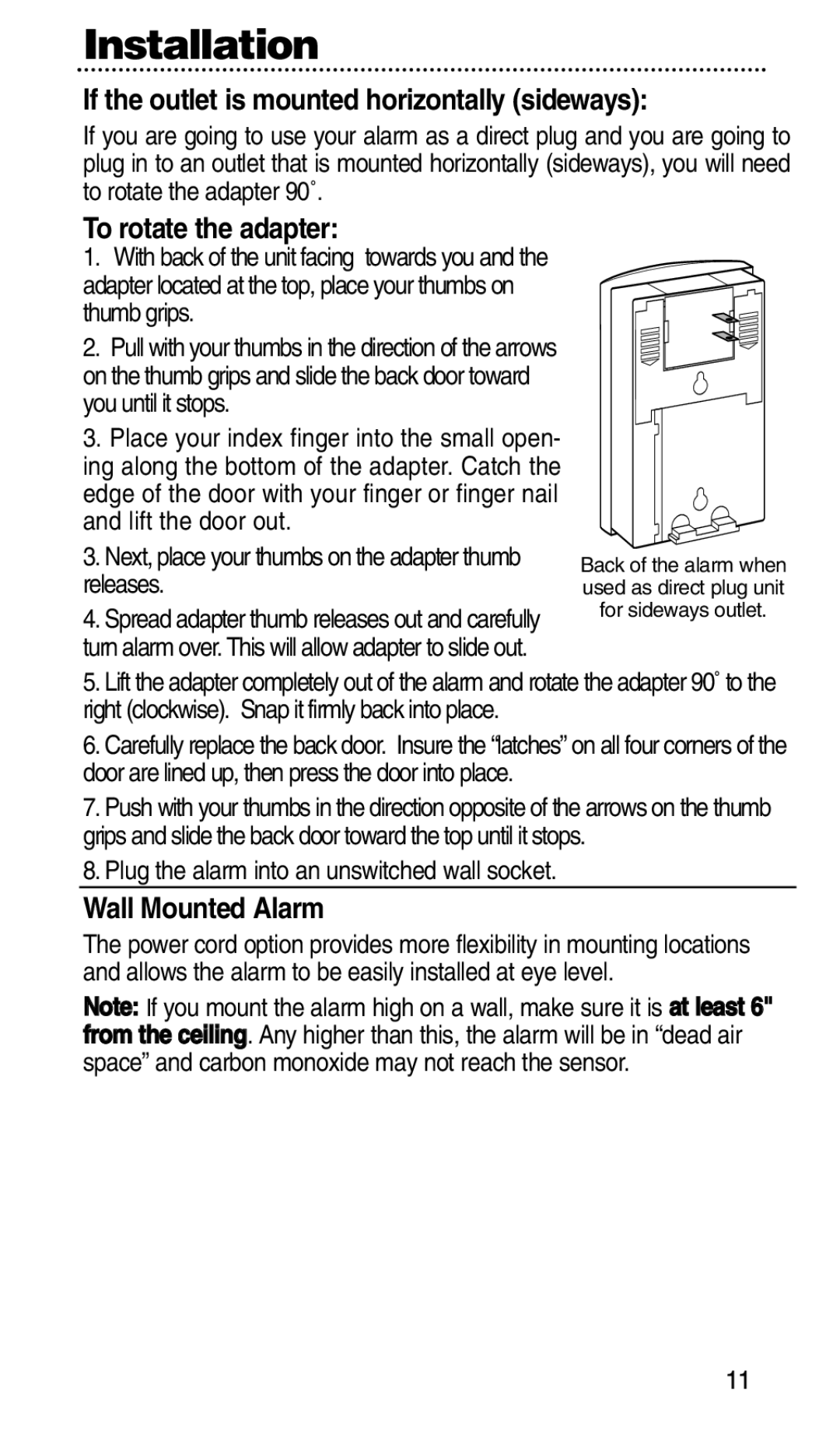 Bryant KNCGPP3RC manual If the outlet is mounted horizontally sideways, To rotate the adapter, Wall Mounted Alarm 