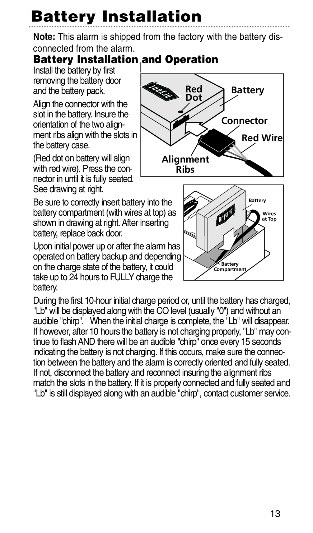 Bryant KNCGPP3RC manual Battery Installation and Operation 