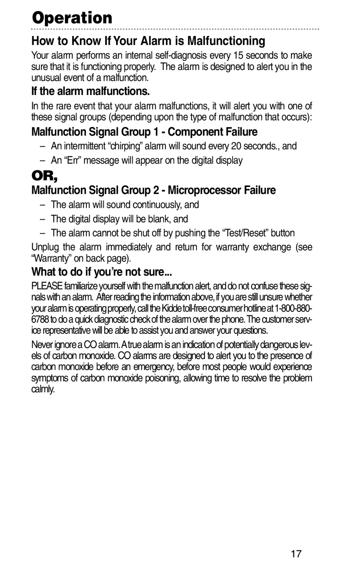 Bryant KNCGPP3RC If the alarm malfunctions, Malfunction Signal Group 1 Component Failure, What to do if you’re not sure 