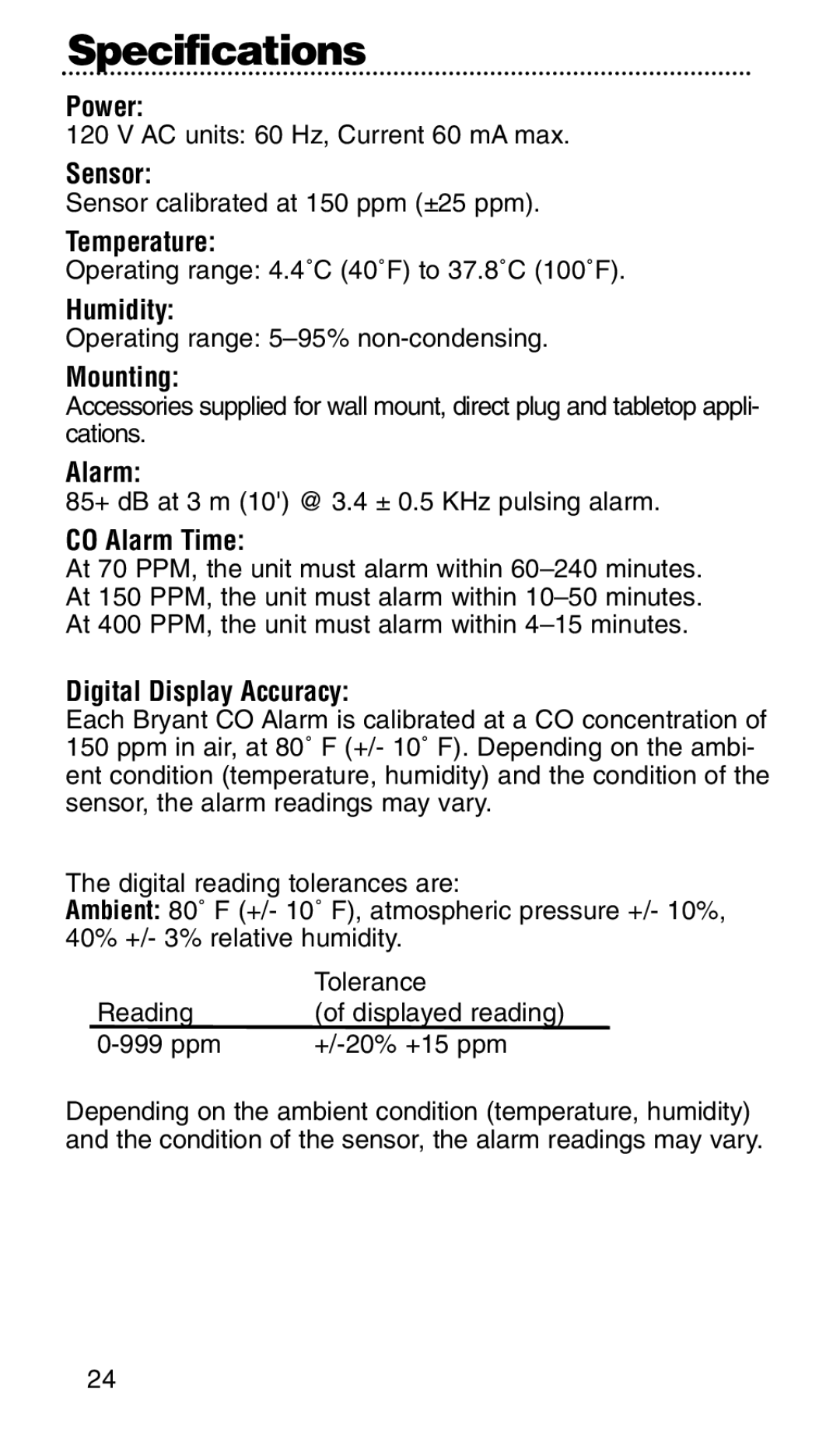 Bryant KNCGPP3RC manual Specifications 