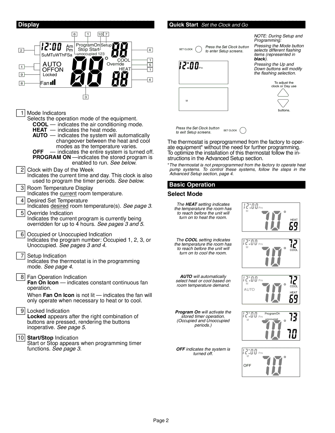 Bryant OM 17-101 quick start Display, Basic Operation 