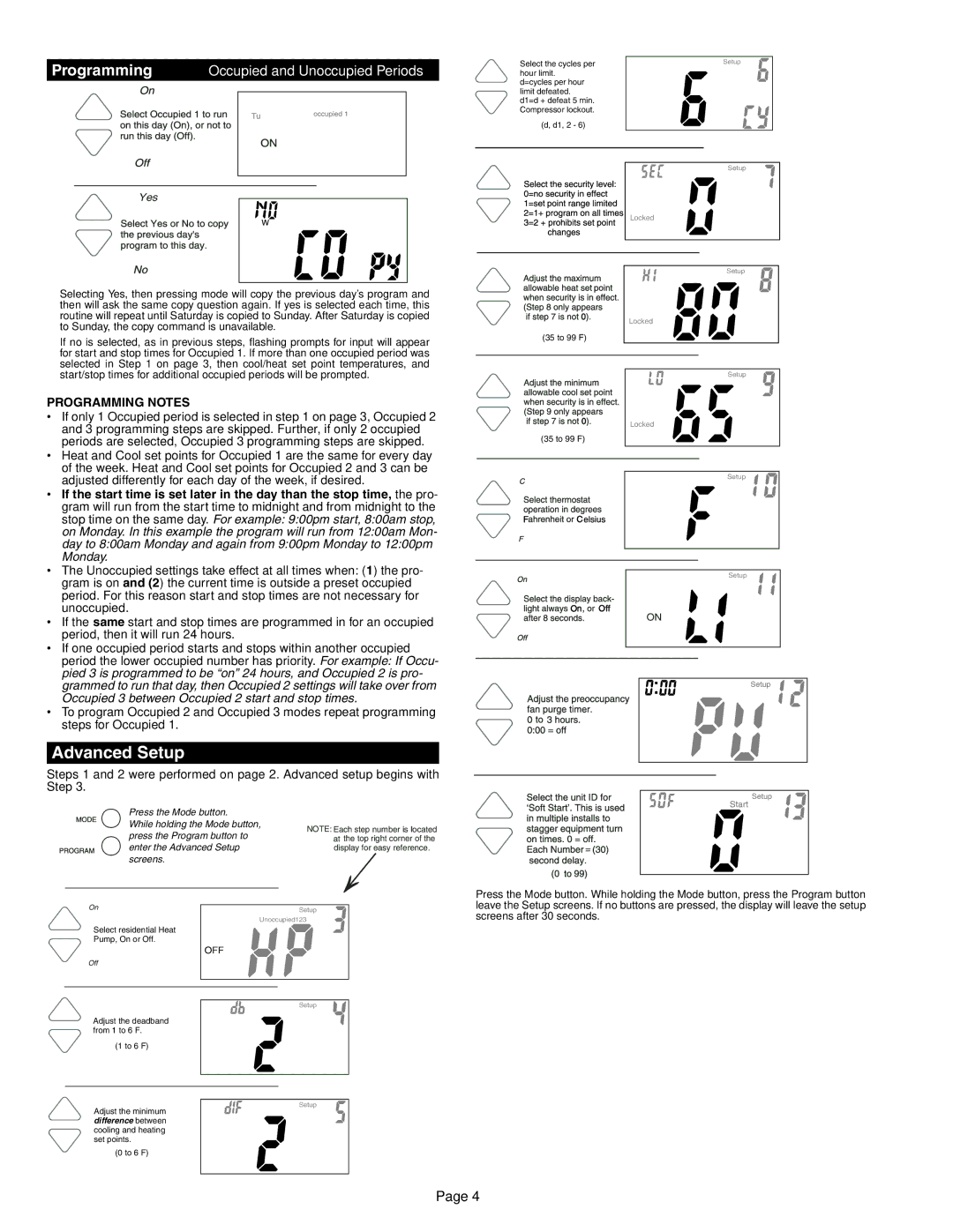 Bryant OM 17-101 quick start Advanced Setup, Occupied and Unoccupied Periods 