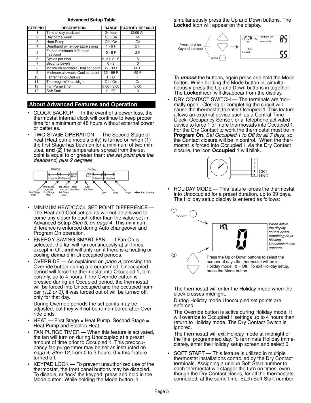 Bryant OM 17-101 quick start About Advanced Features and Operation, Advanced Setup Table 