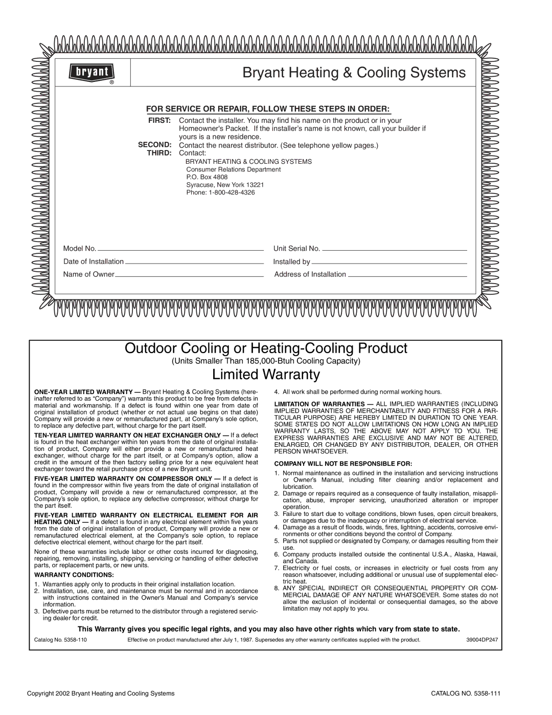 Bryant OM11-19 manual Bryant Heating & Cooling Systems, For Service or REPAIR, Follow These Steps in Order 