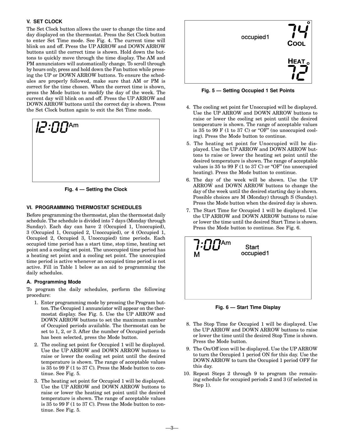 Bryant P/N TSTATBBP220-01 manual SET Clock, VI. Programming Thermostat Schedules, Programming Mode 