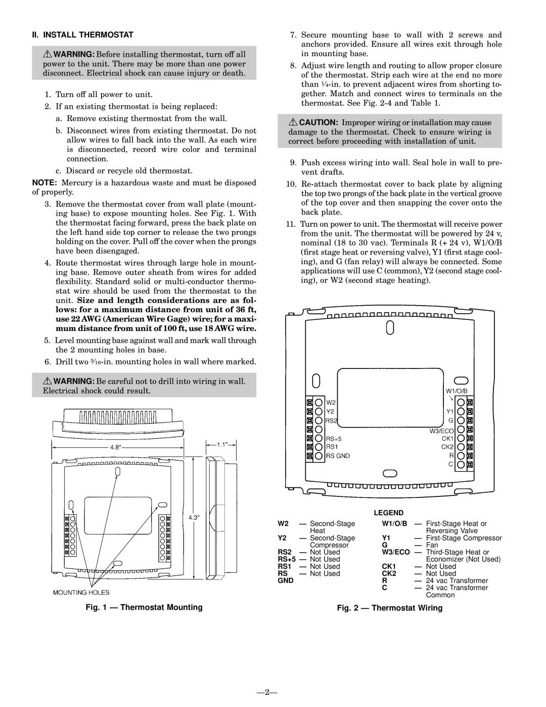 Bryant P/N TSTATBBP220-LA instruction manual II. Install Thermostat, Ð2Ð 