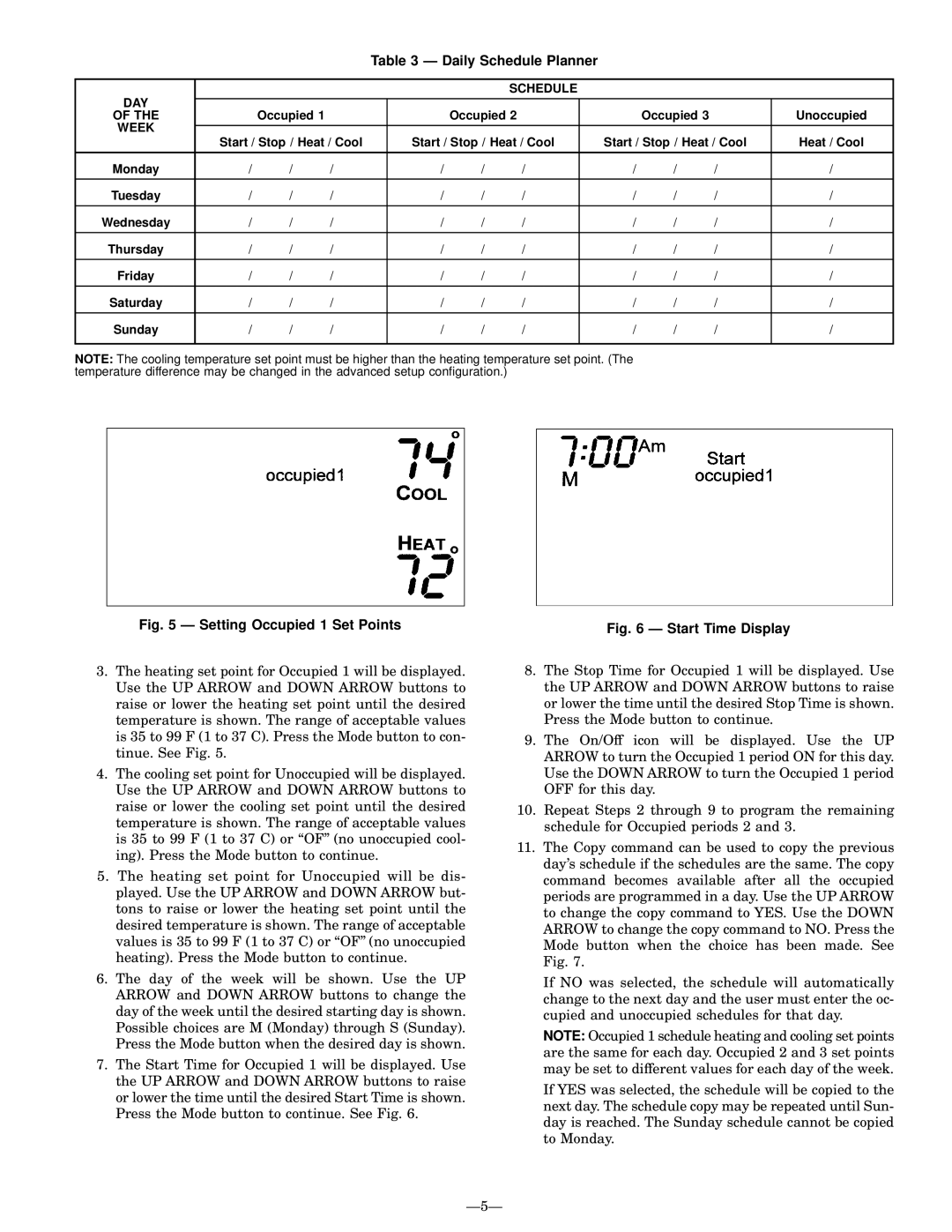 Bryant P/N TSTATBBP220-LA instruction manual Daily Schedule Planner, Ð5Ð, DAY Schedule, Week 