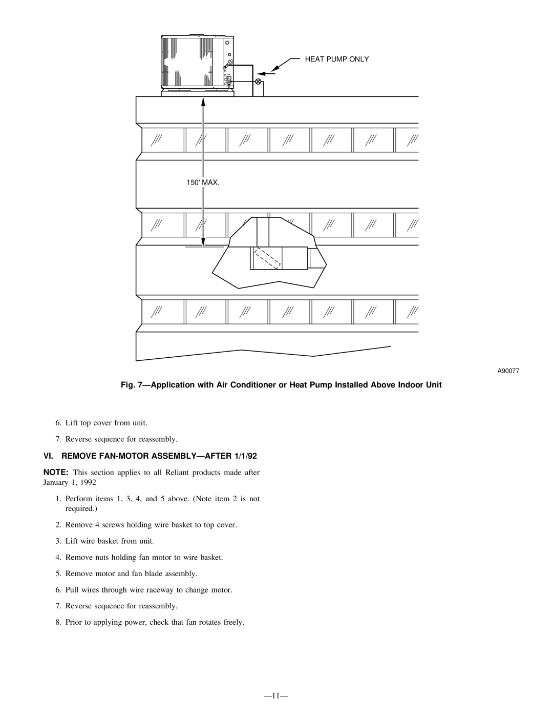 Bryant R-22 service manual VI. Remove FAN-MOTOR ASSEMBLY-AFTER 1/1/92 