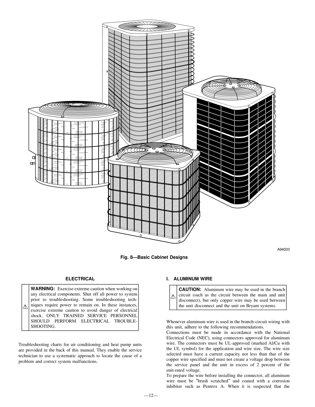 Bryant R-22 service manual Basic Cabinet Designs, Electrical Aluminum Wire 