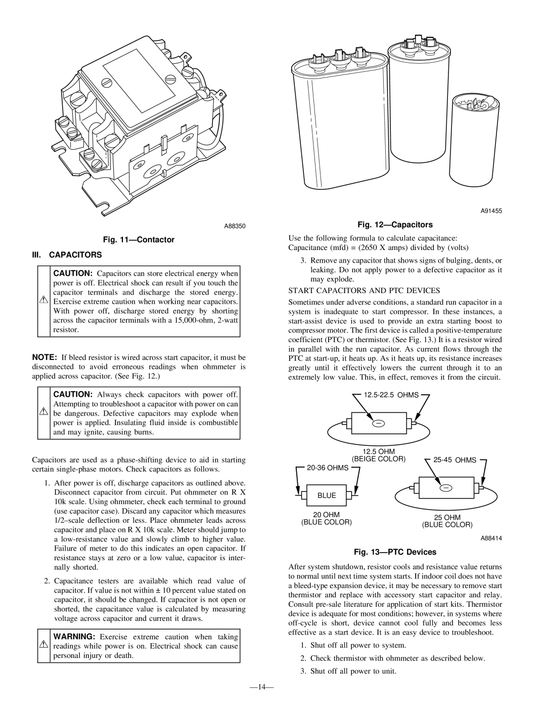 Bryant R-22 service manual III. Capacitors, Start Capacitors and PTC Devices 