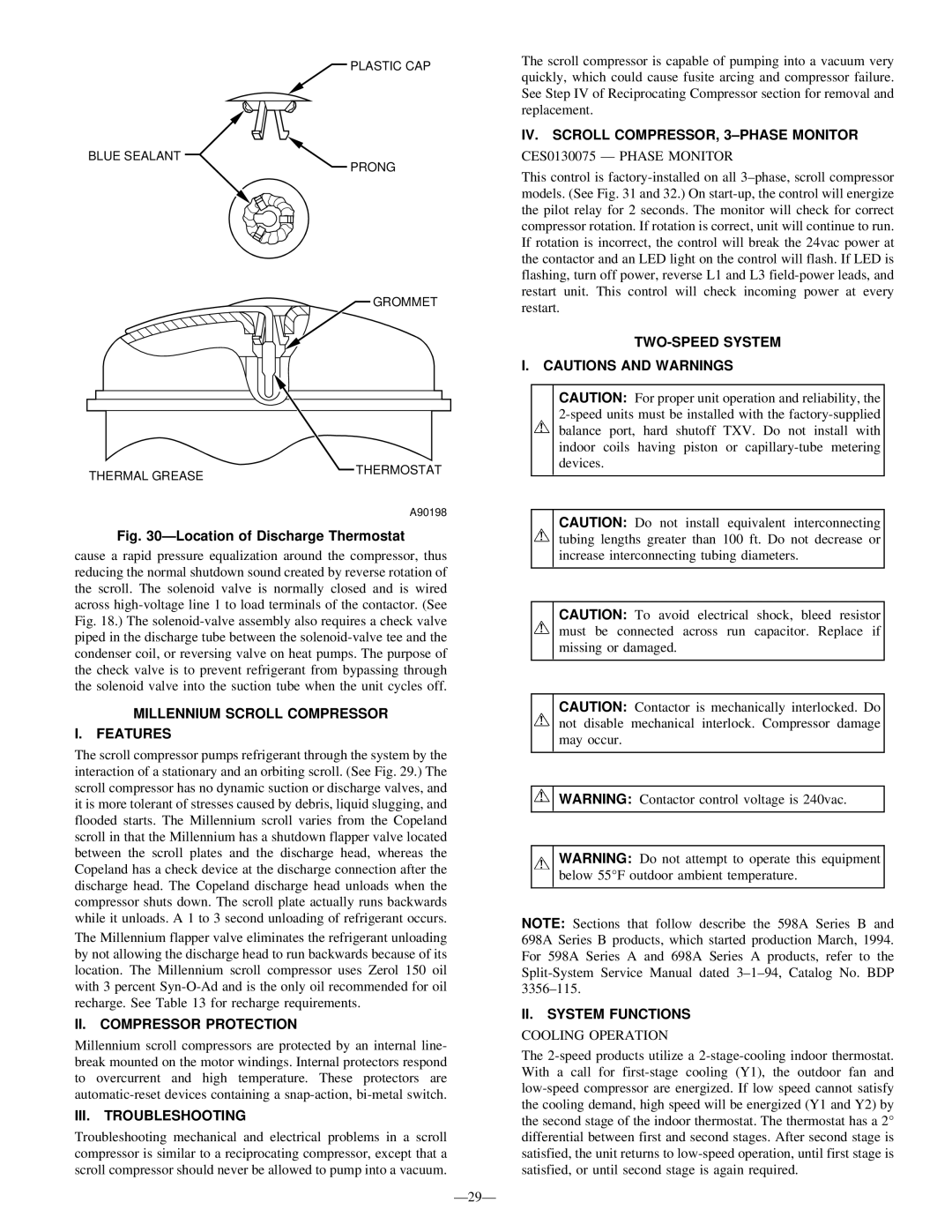 Bryant R-22 service manual Millennium Scroll Compressor Features, II. Compressor Protection, III. Troubleshooting 