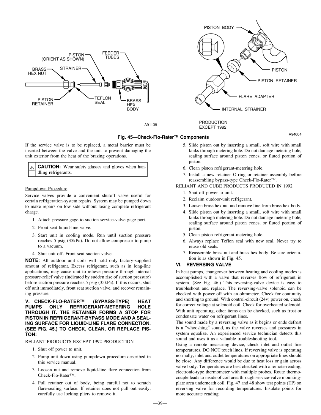 Bryant R-22 service manual Reliant Products Except 1992 Production, Reliant and Cube Products Produced, VI. Reversing Valve 