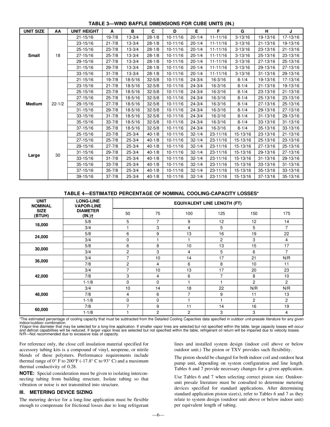 Bryant R-22 service manual Wind Baffle Dimensions for Cube Units, Estimated Percentage of Nominal COOLING-CAPACITY Losses 