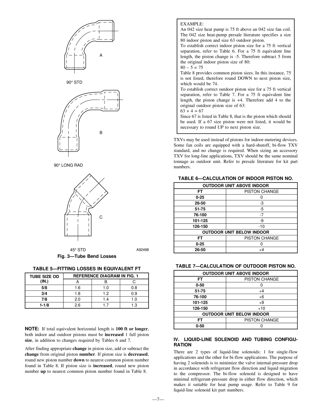 Bryant R-22 Fitting Losses in Equivalent FT, Example, Calculation of Indoor Piston no, Calculation of Outdoor Piston no 