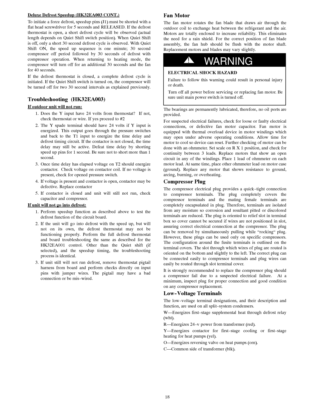 Bryant R-22 service manual Troubleshooting HK32EA003, Fan Motor, Compressor Plug, Low-Voltage Terminals 