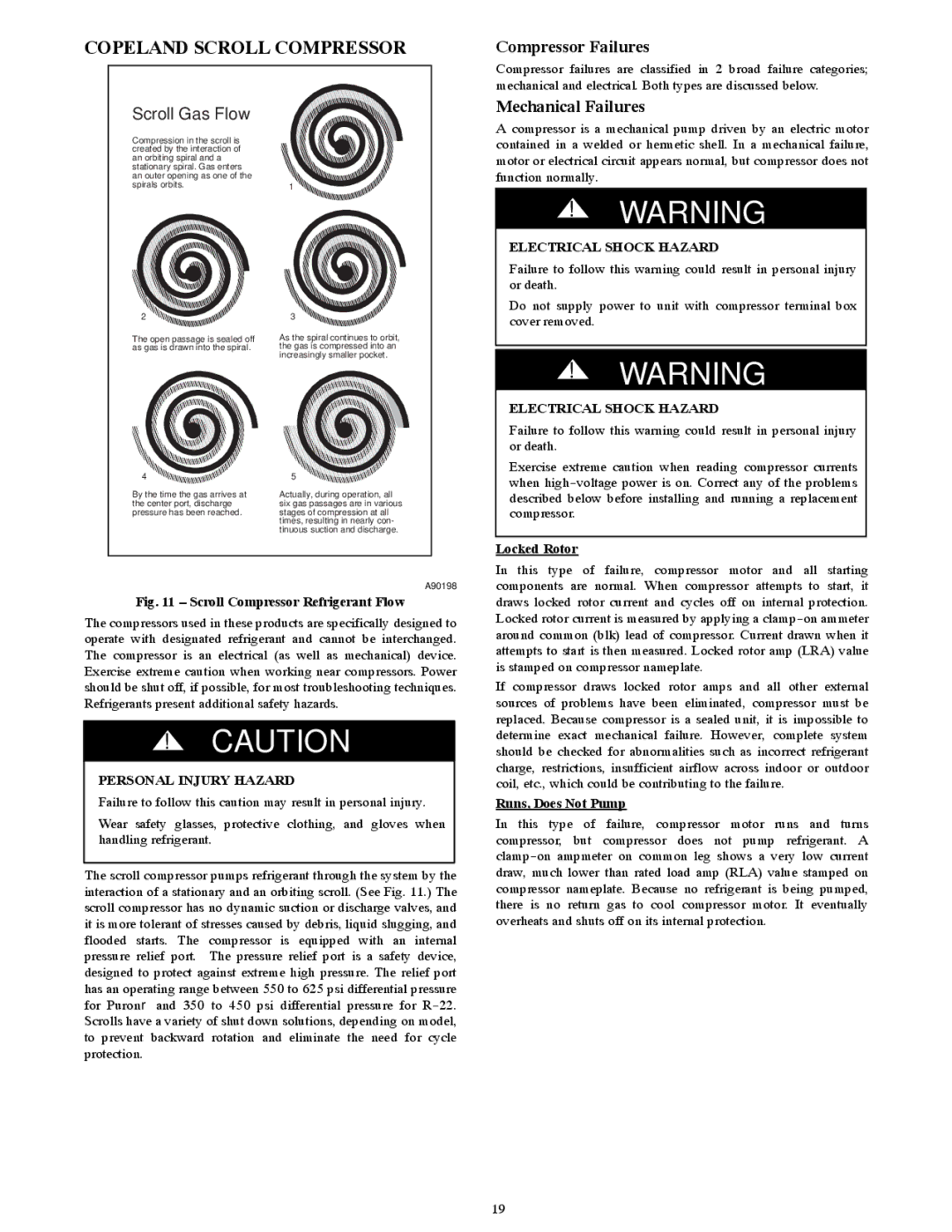 Bryant R-22 service manual Compressor Failures, Mechanical Failures, Locked Rotor, Runs, Does Not Pump 